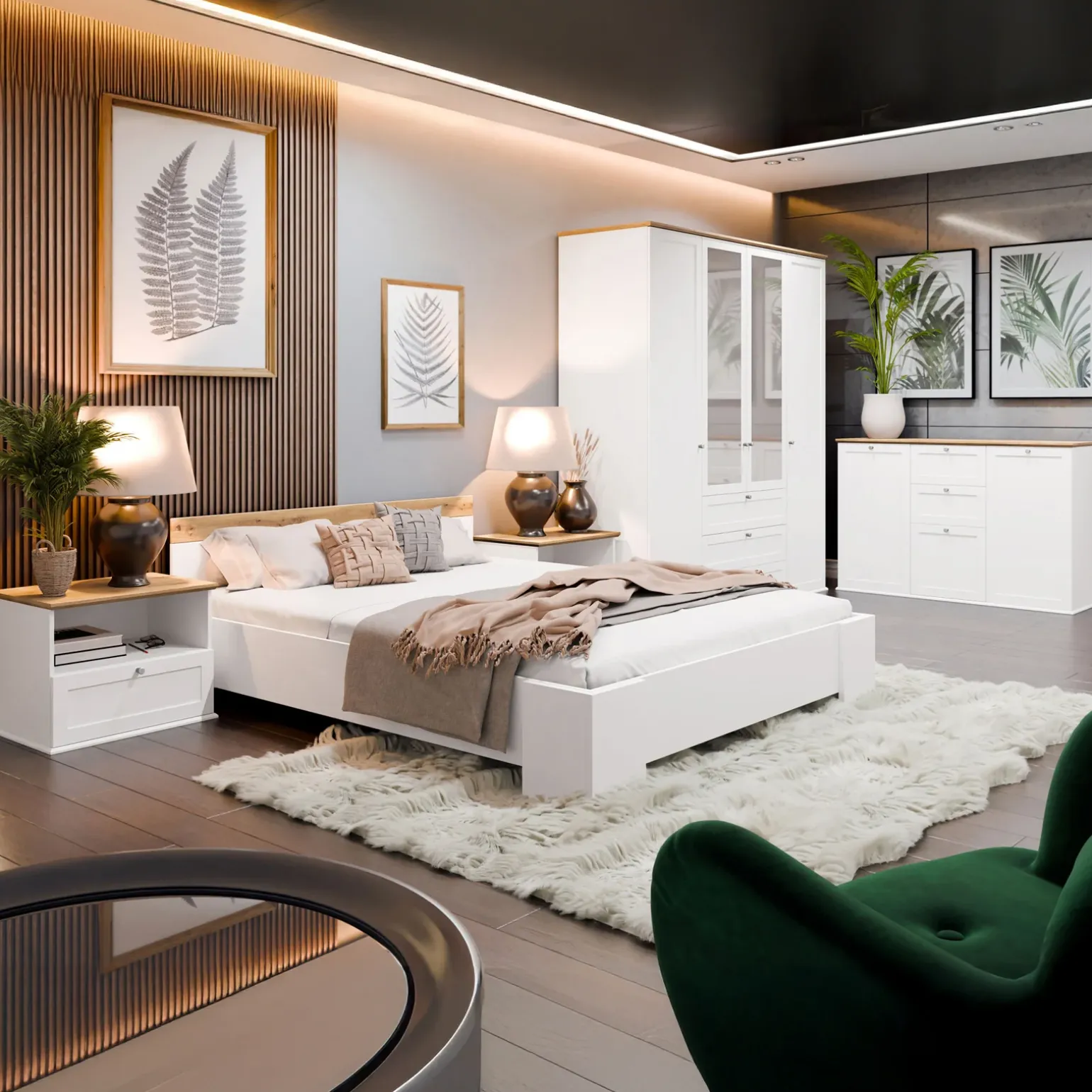 Madia 137x91h cm 2 cassetti 3 ante moderna bianco rovere Relaxio