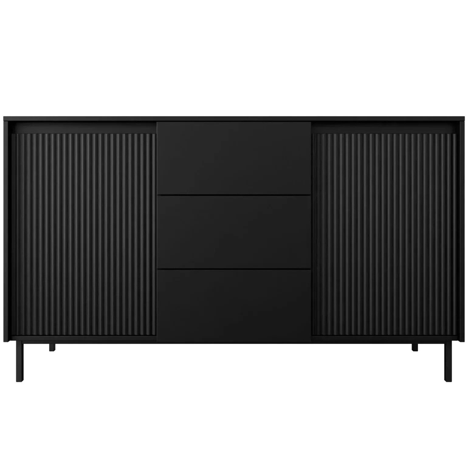Madia 153x90h cm 3 cassetti design cannettato nero Strike