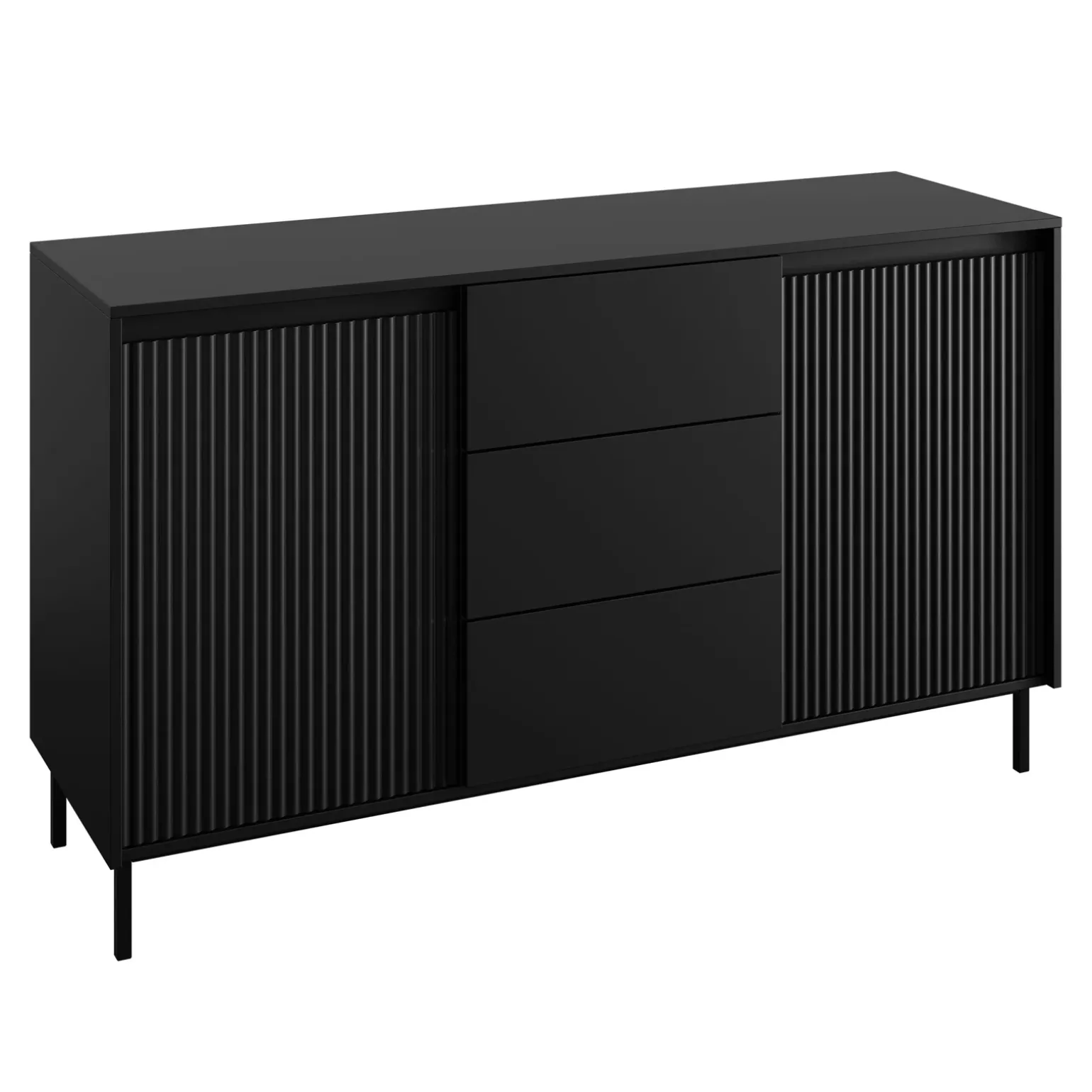 Madia 153x90h cm 3 cassetti design cannettato nero Strike