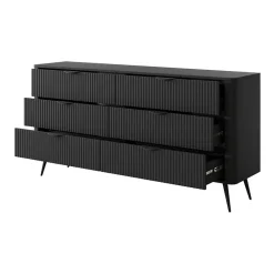 Madia 163x81h cm 6 cassetti moderna nero opaco cannettato Ramis