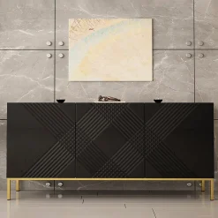 Madia 160x76h cm con frontale decorato moderna nero lucido Marisa