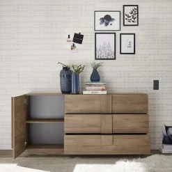 Madia 182x90h cm moderna 1 anta 3 cassetti rovere Alvarez