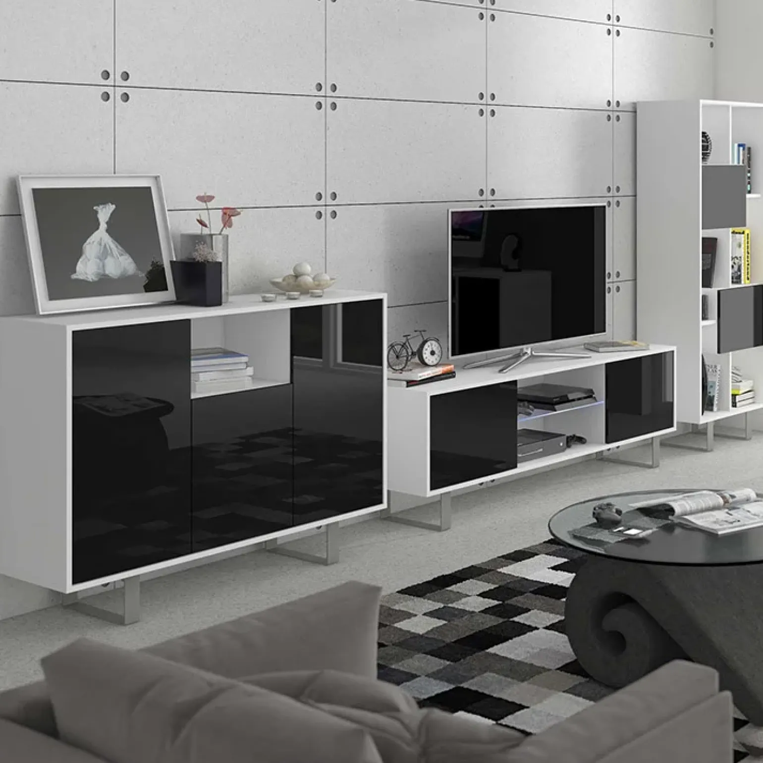Madia 120x90h cm moderna bianco opaco nero lucido Kelli Gihome®