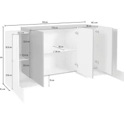 Madia 170x85h cm moderna bianco lucido Akoya