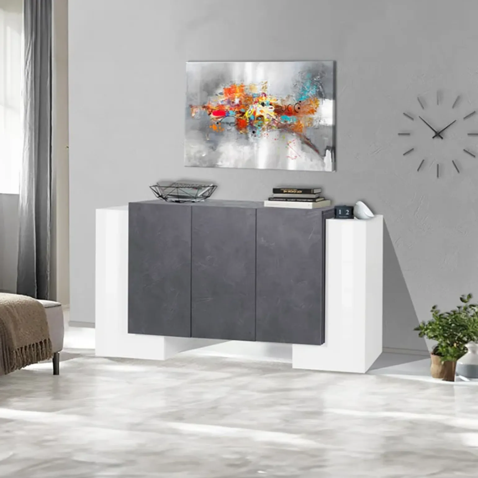Madia 170x85h cm moderna bianco lucido ossido Akoya