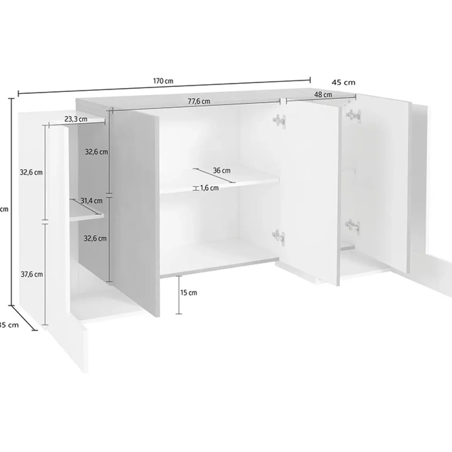Madia 170x85h cm moderna bianco lucido ossido Akoya