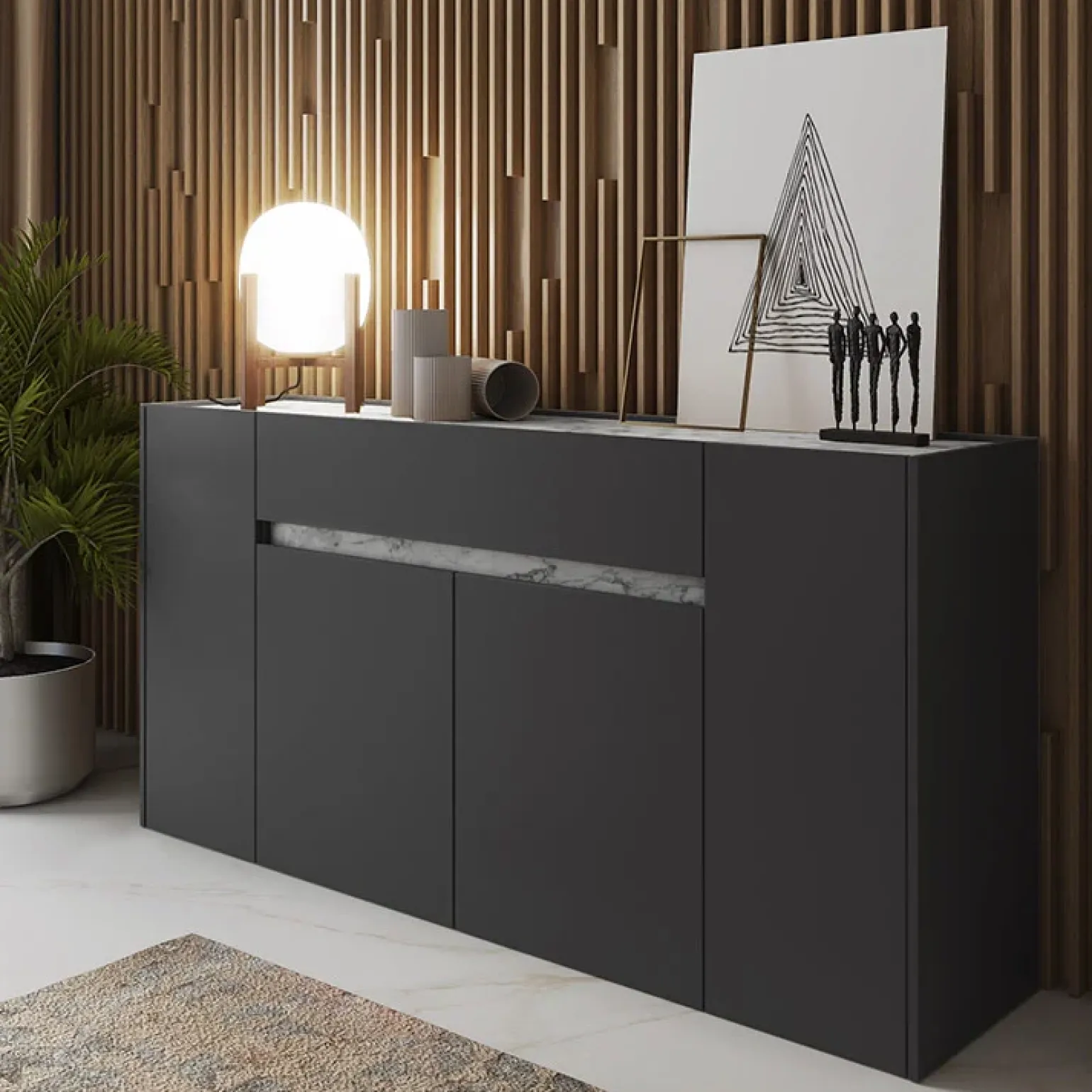 Madia 170x85h cm moderna design antracite marmo Gib