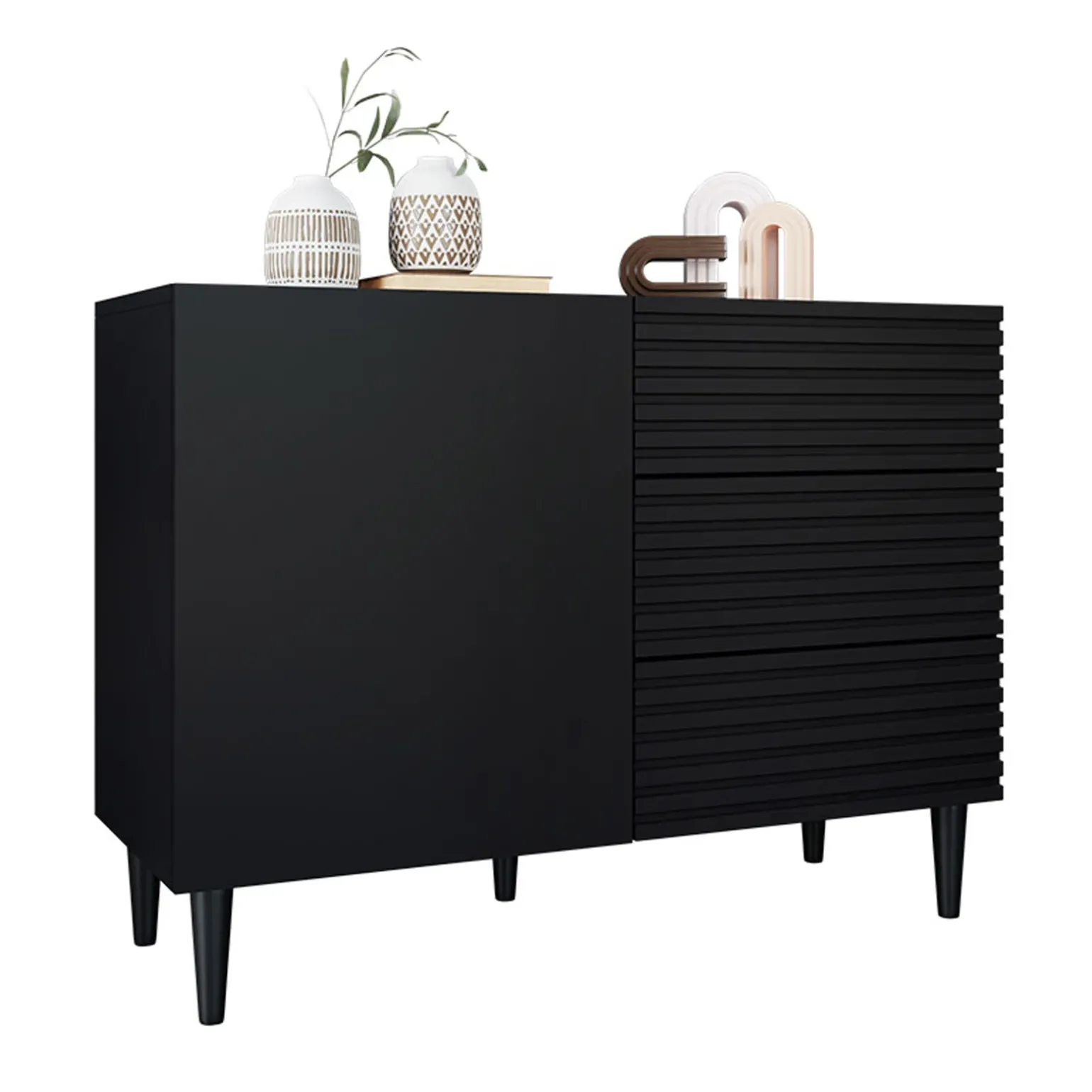 Madia104x76h cm moderna design cannettato nero Flippo