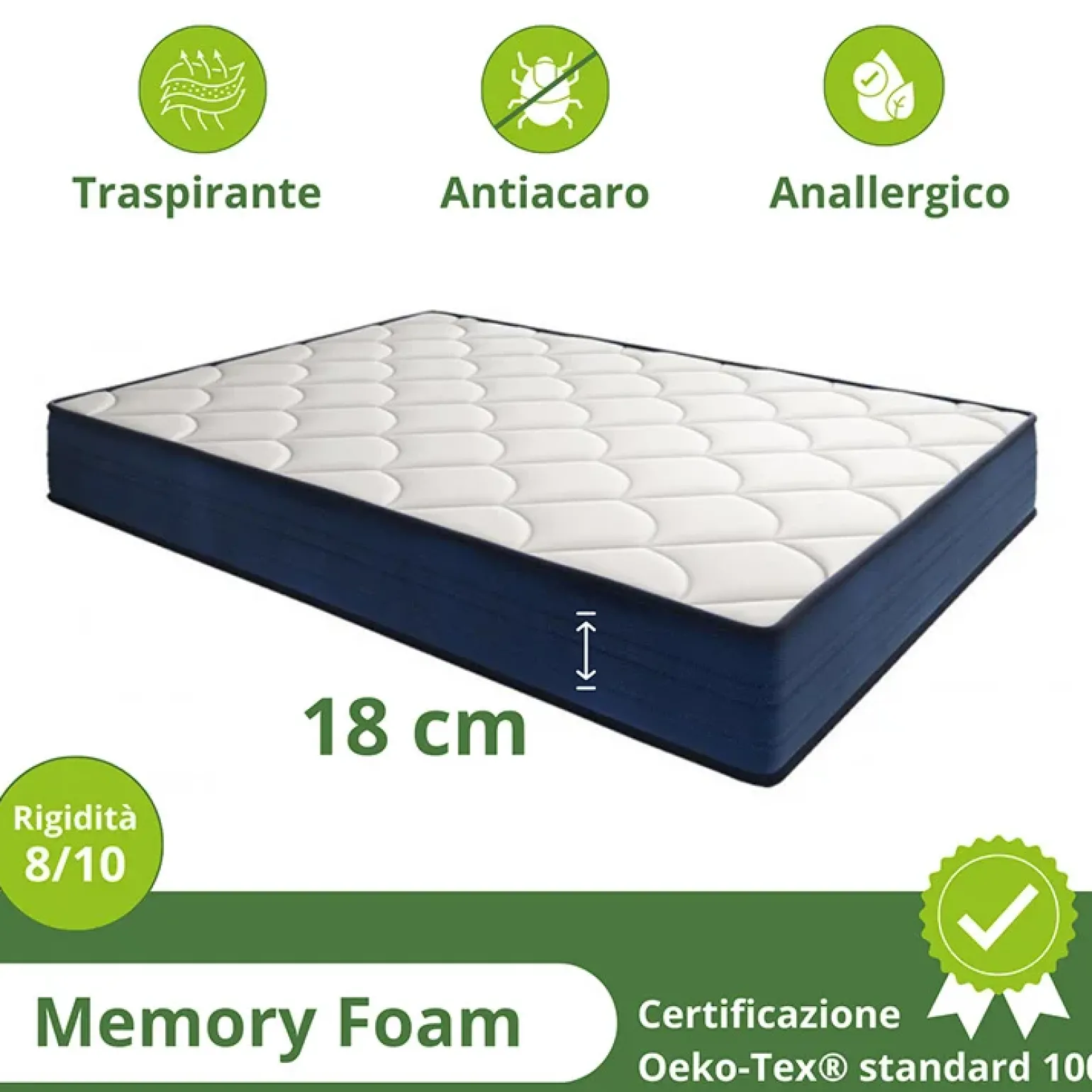 Materasso matrimoniale 160x190cm memory lato estivo e invernale H. 18cm Basic Dream 50