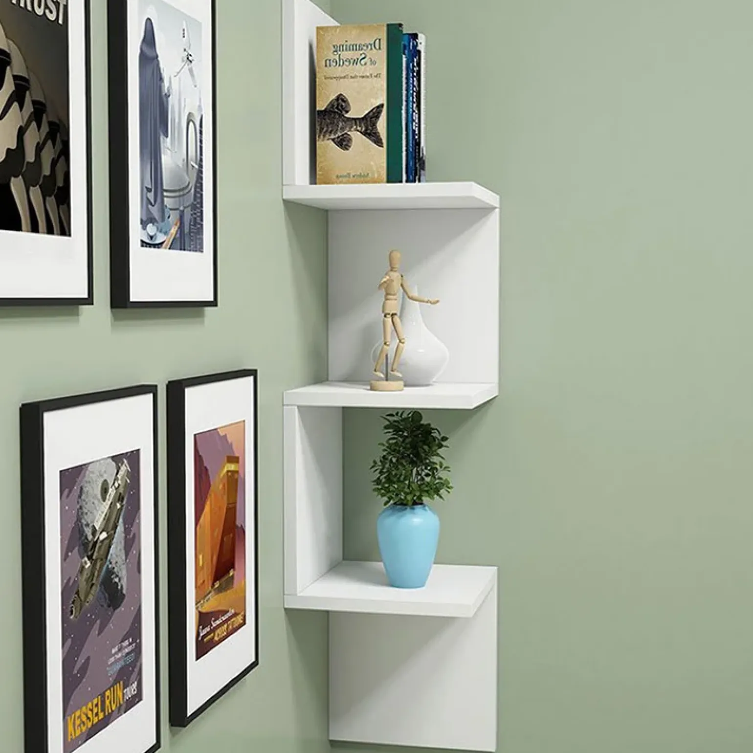 Mensola angolare libreria 25x106h cm da parete salvaspazio bianco opaco Graniti