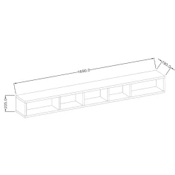 Mensola 169x21h cm 5 vani da parete bianco rovere Tahiti
