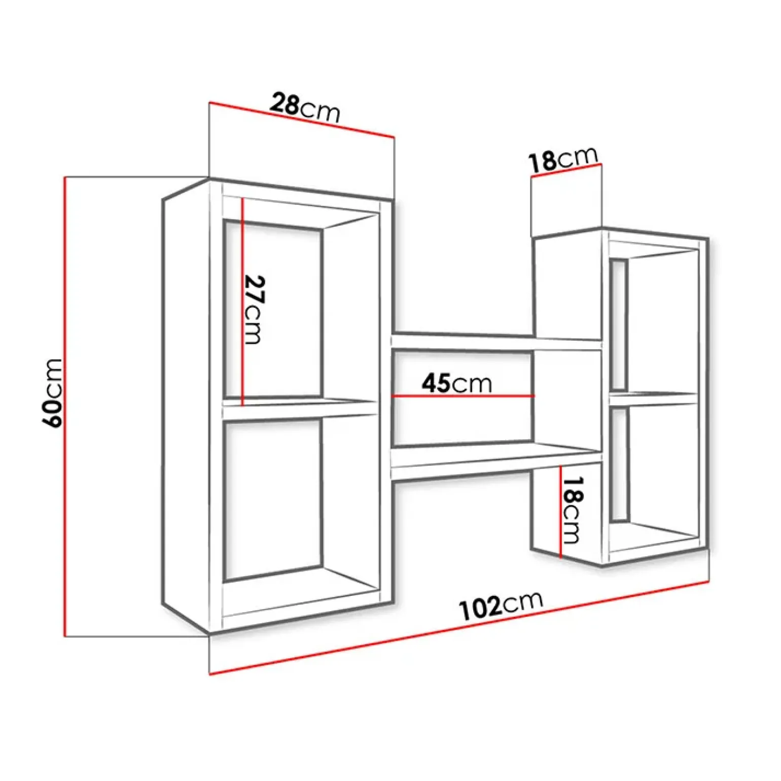 Mensola 102x60h cm 5 vani pensile da parete moderna bianco Felicita
