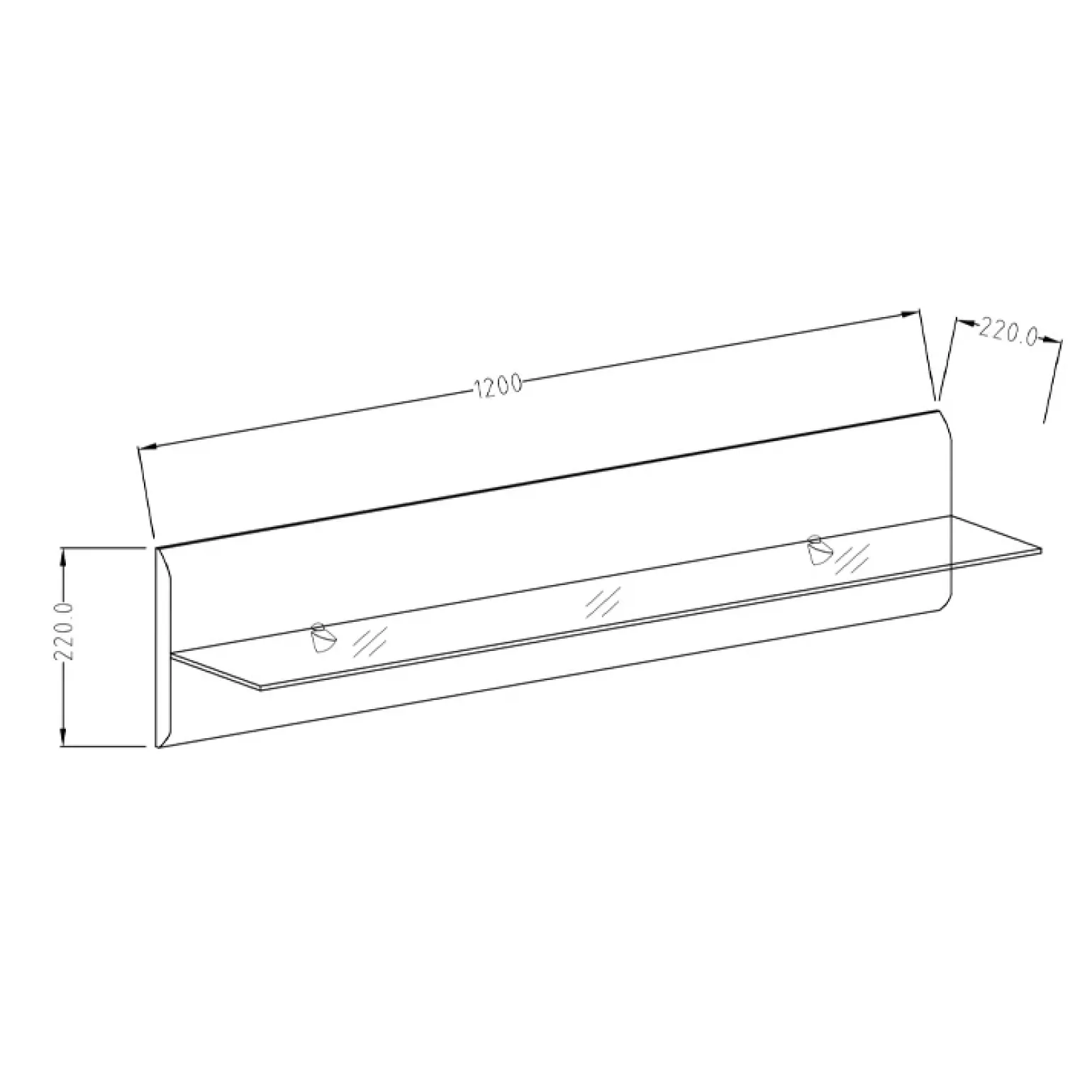 Mensola 120x22h cm da parete antracite lucido acciaio cromato Gordon
