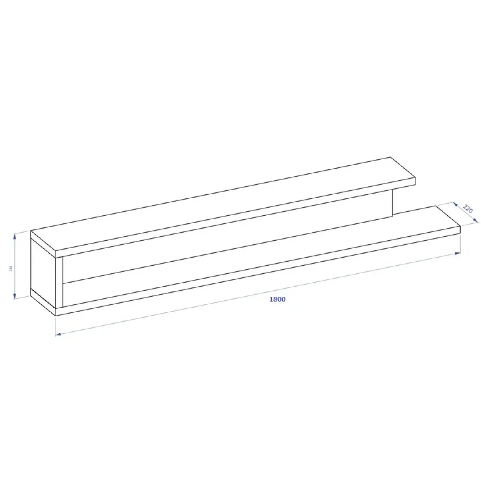 Mensola 180x28h cm da parete moderna bianco lucido rovere Aria