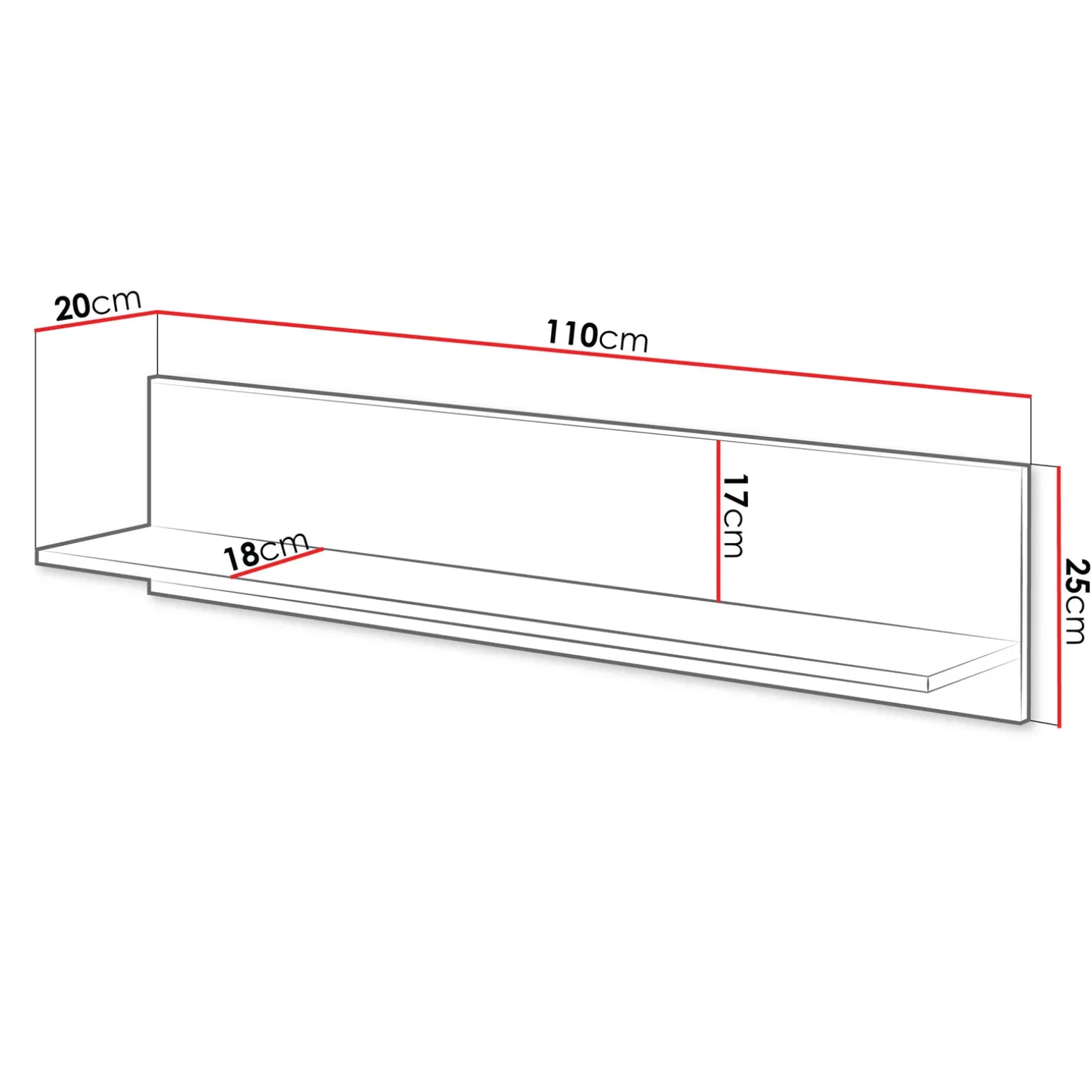 Mensola 110x25h cm da parete rovere nero Duble