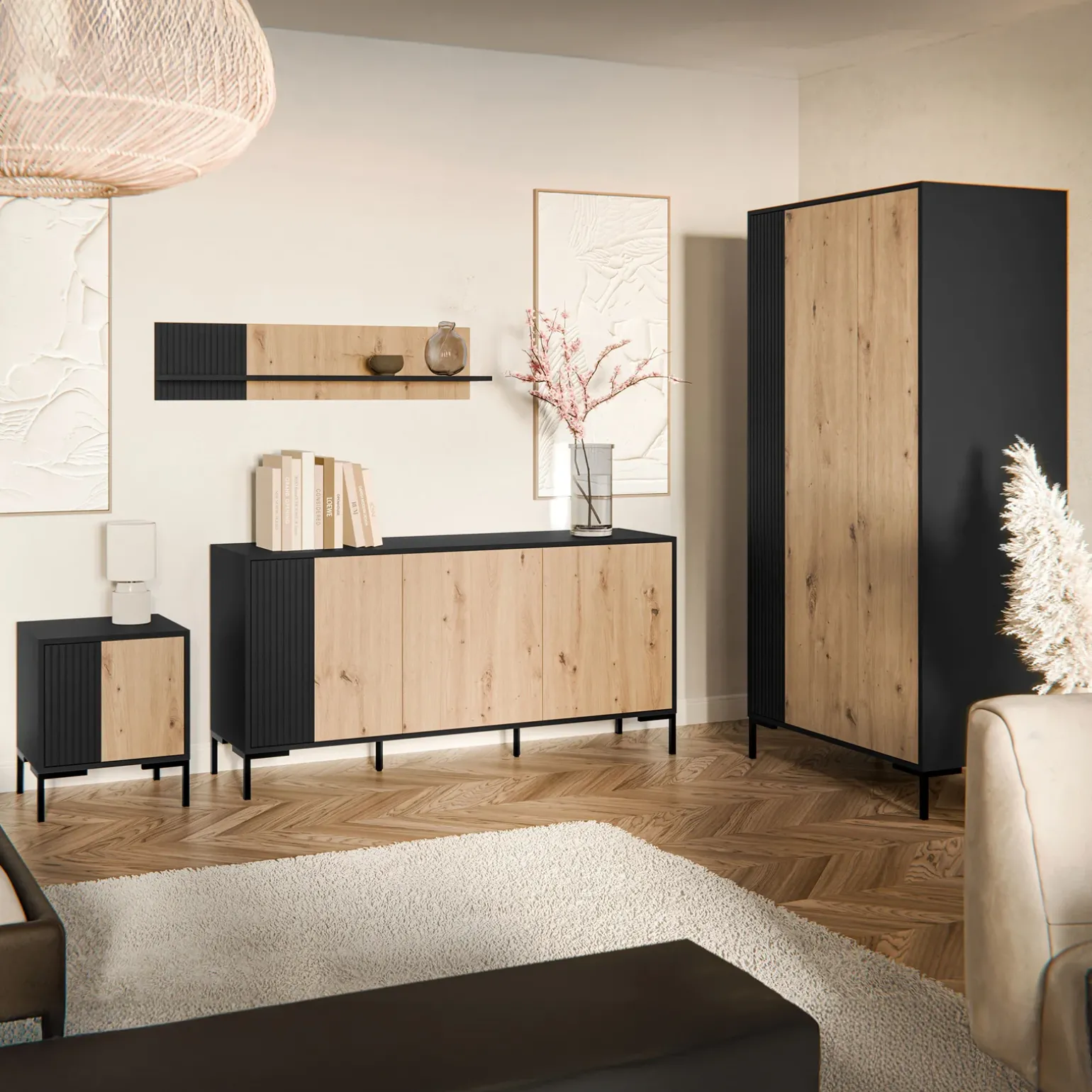Mensola 110x25h cm da parete rovere nero Duble