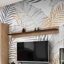 Mensola 160x20h cm moderna noce con stampa nera Mendes