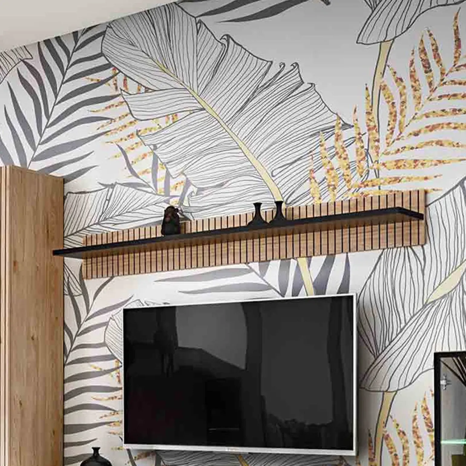 Mensola 160x20h cm moderna noce con stampa nera Mendes