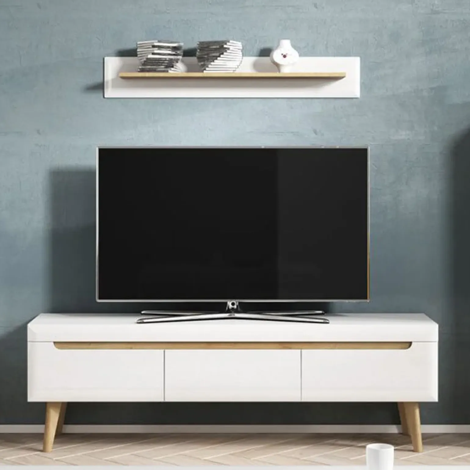 Mensola 107x19h cm moderna soggiorno bianco lucido Alia Gihome®