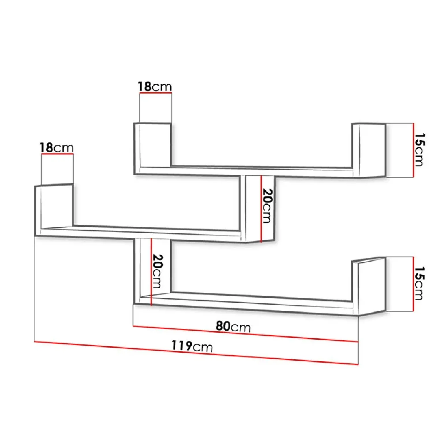 Mensola 119x55h cm pensile a muro 3 ripiani rovere chiaro Concetta