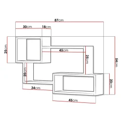 Mensola 87x54h cm pensile a muro design moderno bianco rovere Shila