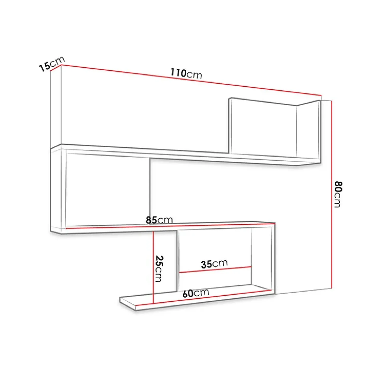 Mensola 110x80h cm pensile a muro design moderno bianco Carlina