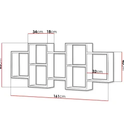 Mensola 161x65h cm pensile da parete design moderno grigio chiaro Emanuela