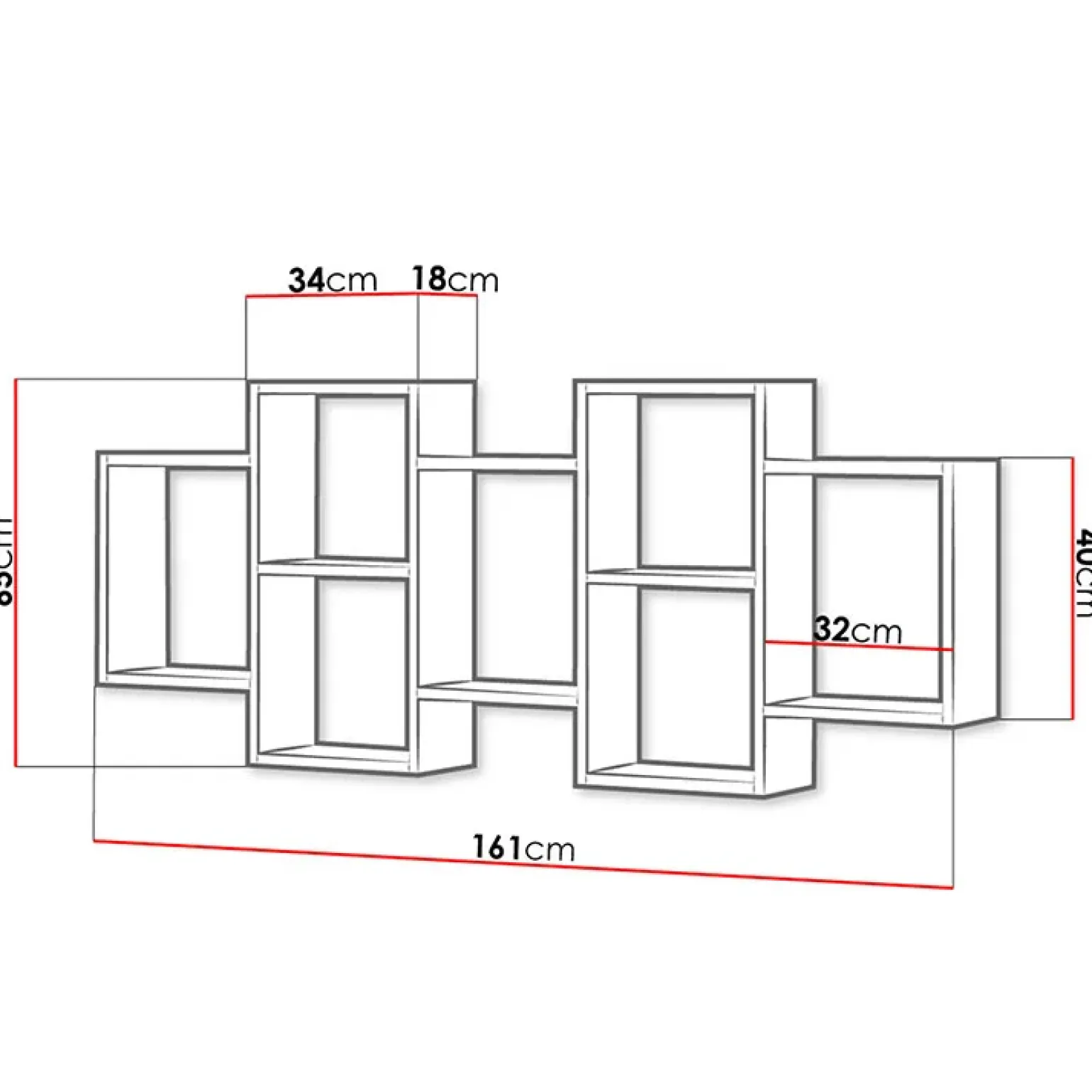 Mensola 161x65h cm pensile da parete design moderno grigio chiaro Emanuela