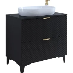 Mobile bagno a terra 81cm 2 cassetti nero frontali decorati Konny