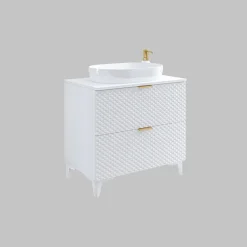 Mobile bagno a terra 81cm 2 cassetti bianco frontali decorati Konny