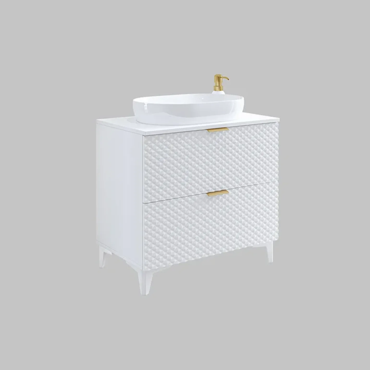 Mobile bagno a terra 81cm 2 cassetti bianco frontali decorati Konny