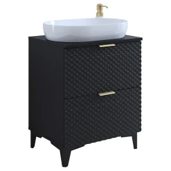 Mobile bagno a terra 61cm 2 cassetti nero frontali decorati Konny