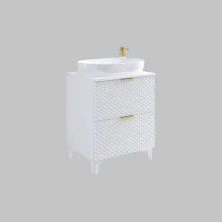 Mobile bagno a terra 61cm 2 cassetti bianco frontali decorati Konny