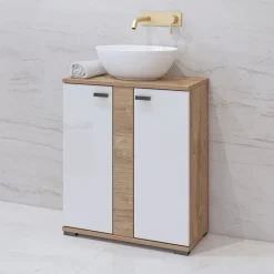 Mobile bagno a terra 61cm 2 ante bianco lucido rovere Crystal