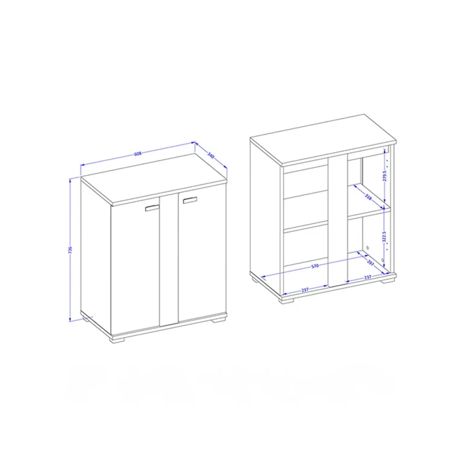 Mobile bagno a terra 61cm 2 ante bianco lucido rovere Crystal