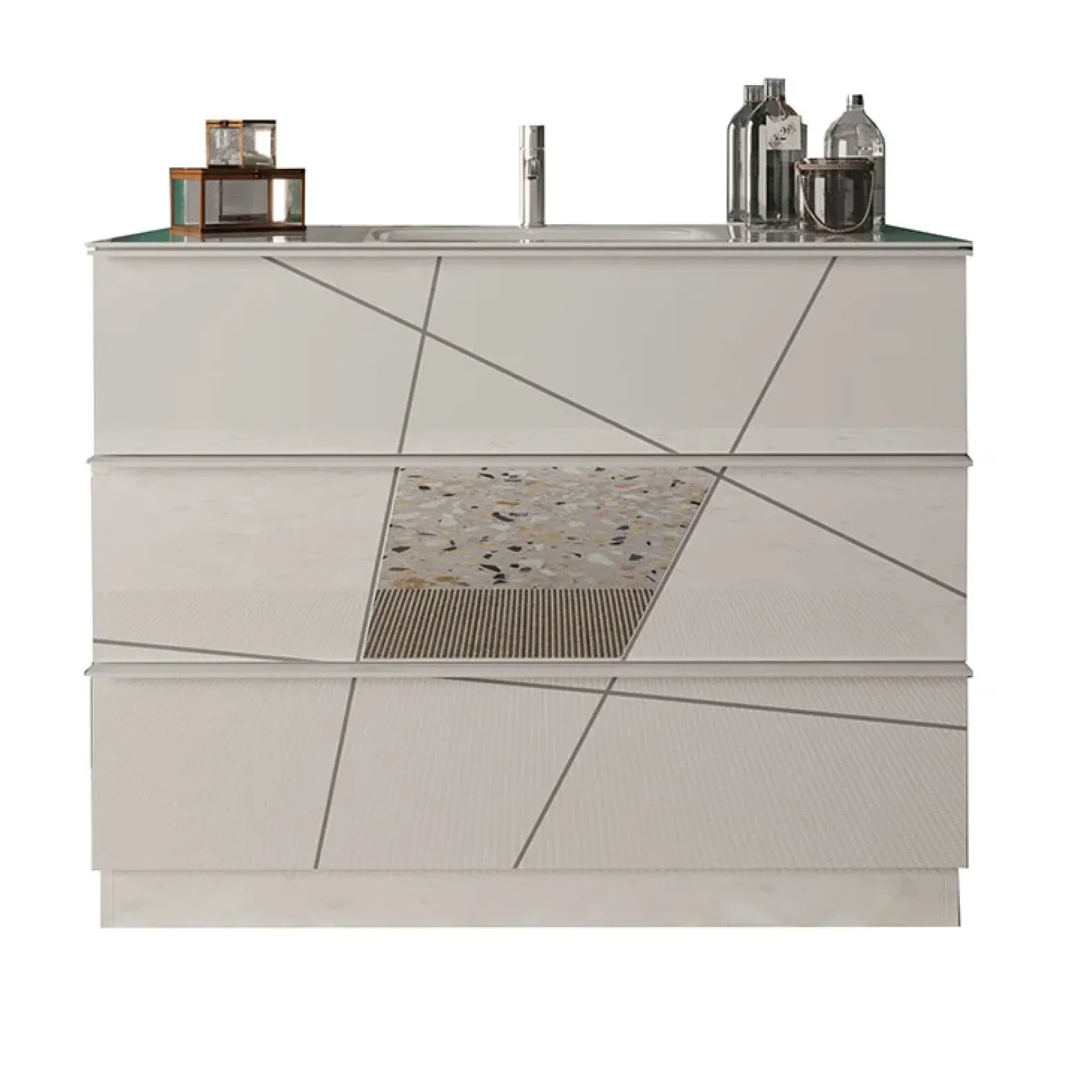 Mobile bagno a terra 100cm con lavabo 3 cassetti bianco lucido specchi Olimpo