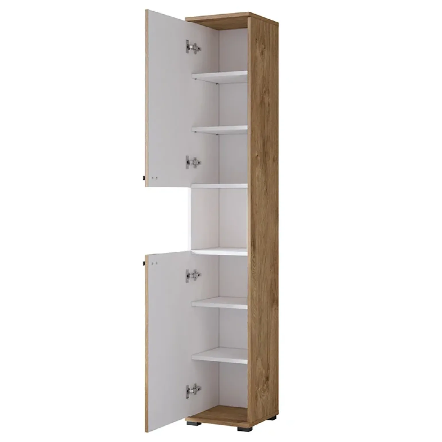 Mobile bagno a terra 61cm con specchio e colonne bianco lucido rovere Crystal