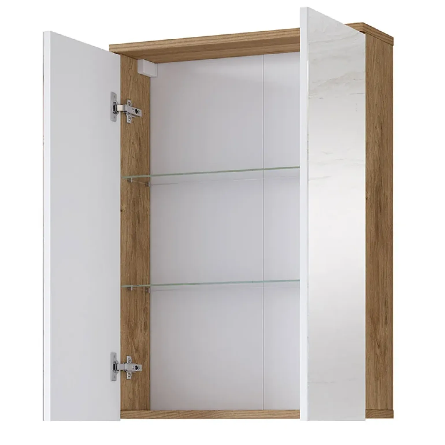 Mobile bagno a terra 61cm con specchio e colonne bianco lucido rovere Crystal