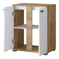Mobile bagno a terra 61cm con specchio e colonne bianco lucido rovere Crystal