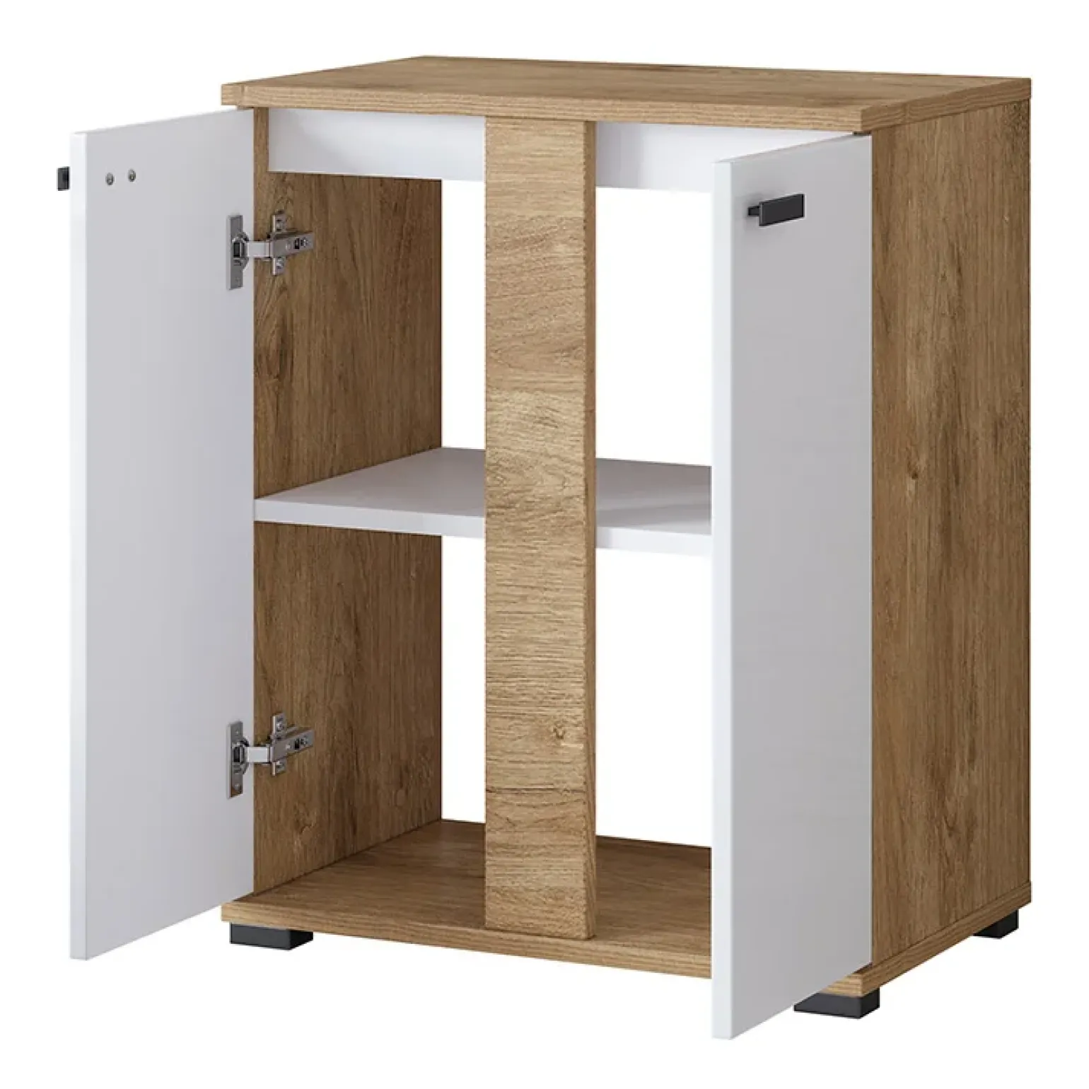 Mobile bagno a terra 61cm con specchio e colonne bianco lucido rovere Crystal