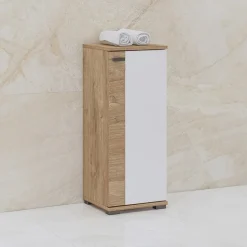 Mobile bagno a terra 61cm con specchio e colonne bianco lucido rovere Crystal