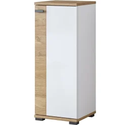 Mobile bagno a terra 61cm con specchio e colonne bianco lucido rovere Crystal