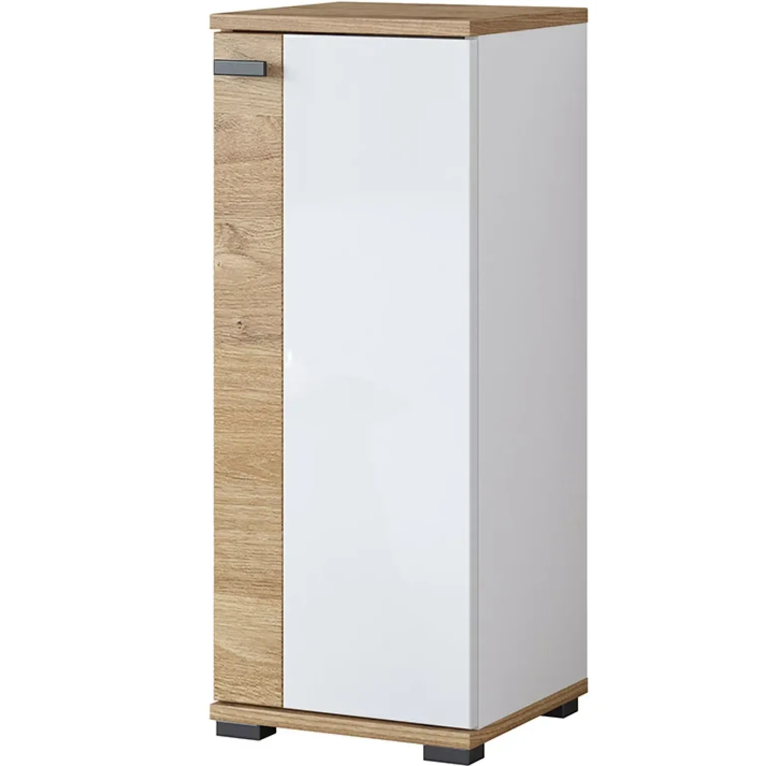 Mobile bagno a terra 61cm con specchio e colonne bianco lucido rovere Crystal