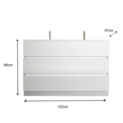Mobile bagno a terra 120cm con doppio lavabo 3 cassetti bianco lucido Moon