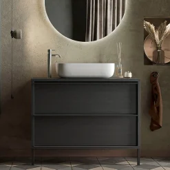 Mobile bagno a terra 79cm con lavabo 2 cassetti nero frassinato Absolut