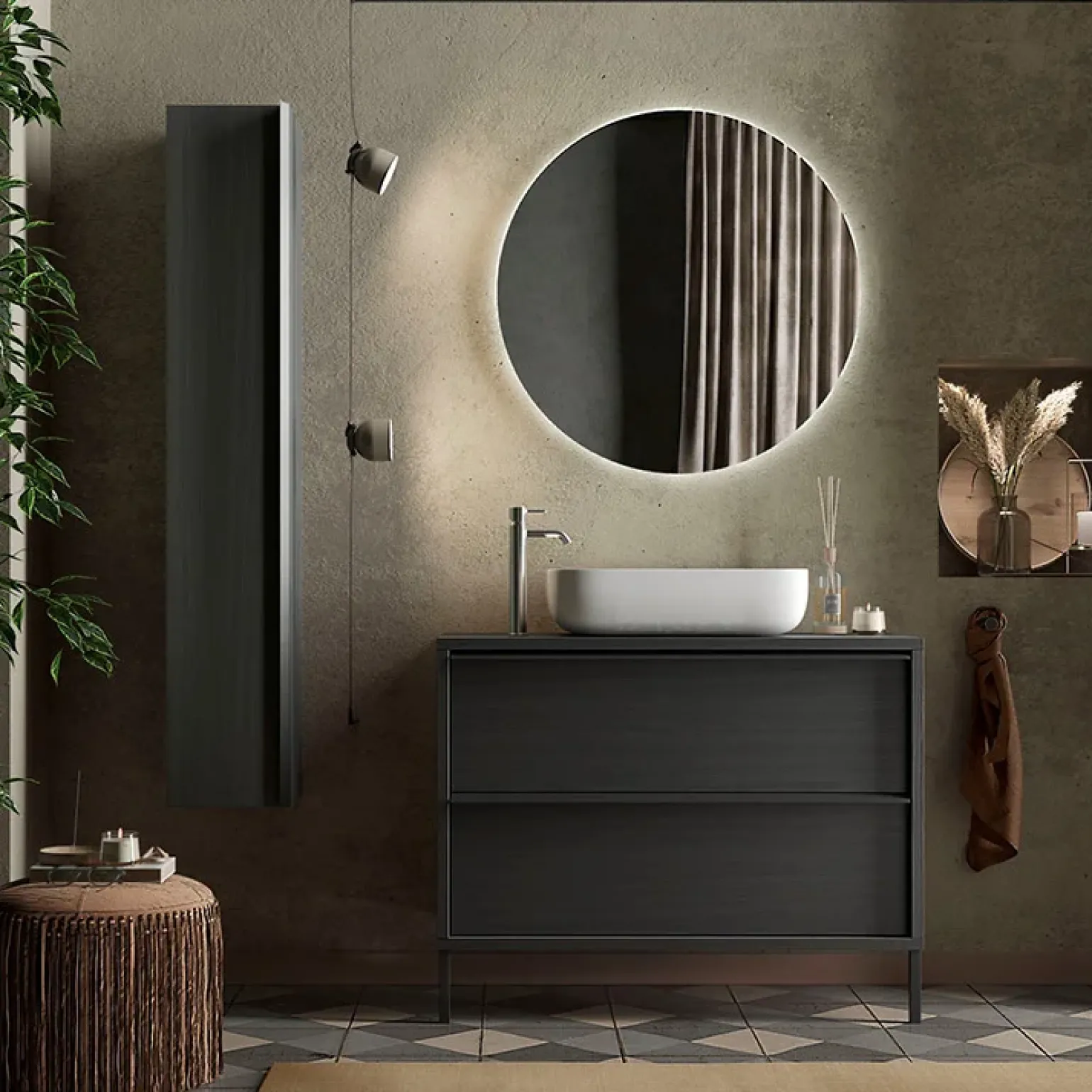 Mobile bagno a terra 79cm con lavabo 2 cassetti nero frassinato Absolut