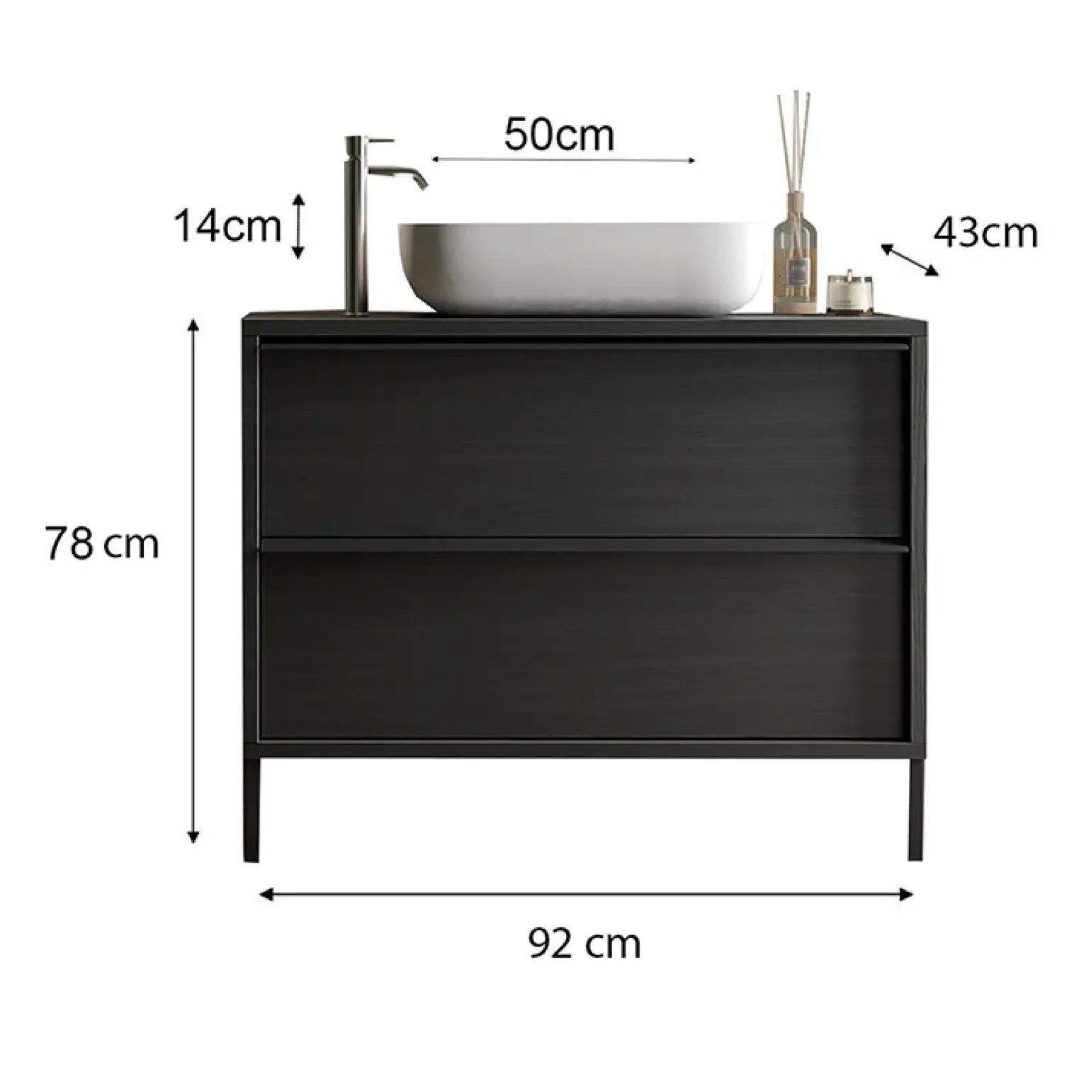 Mobile bagno a terra 92cm con lavabo nero frassinato Absolut