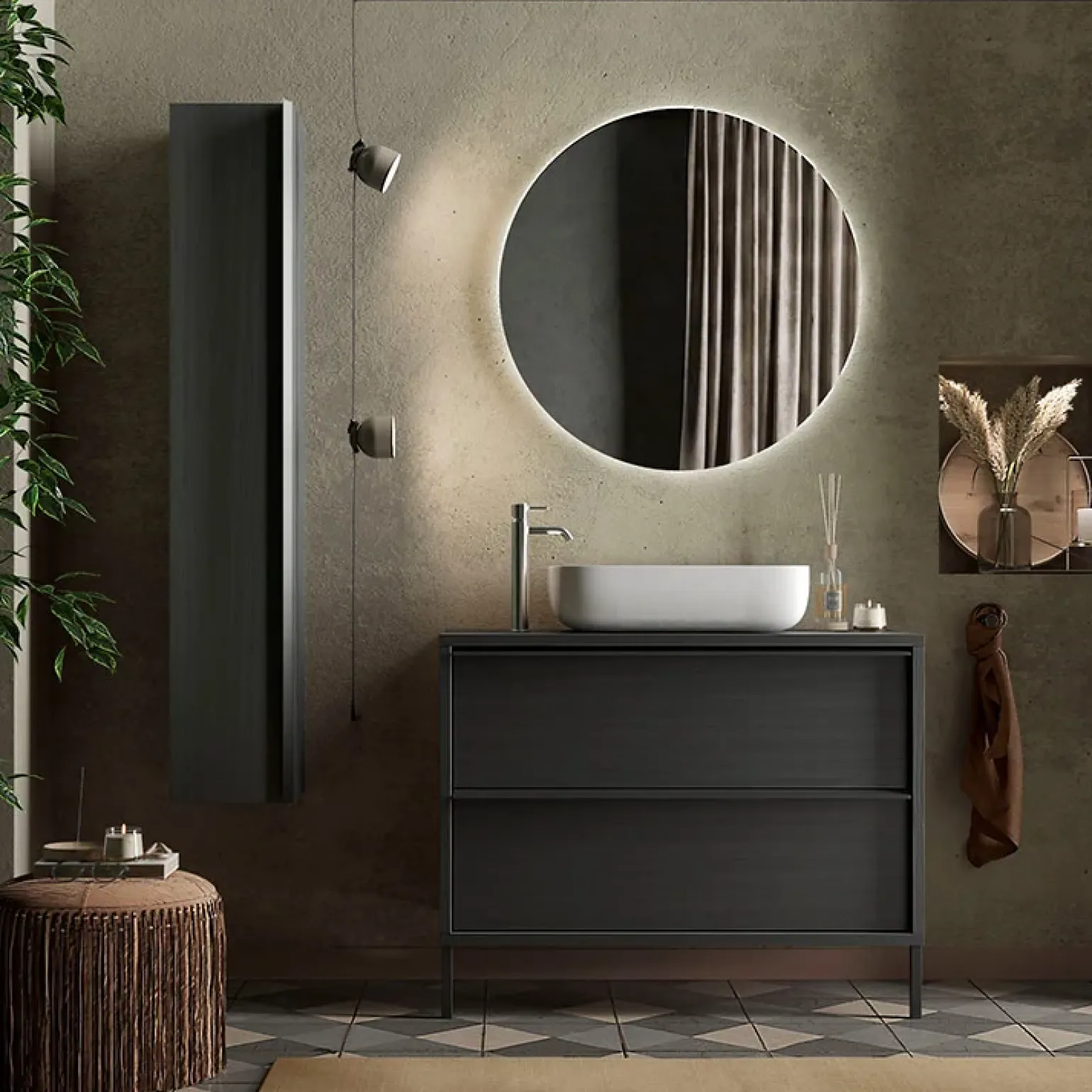 Mobile bagno a terra 105cm con lavabo 2 cassetti nero frassinato Absolut