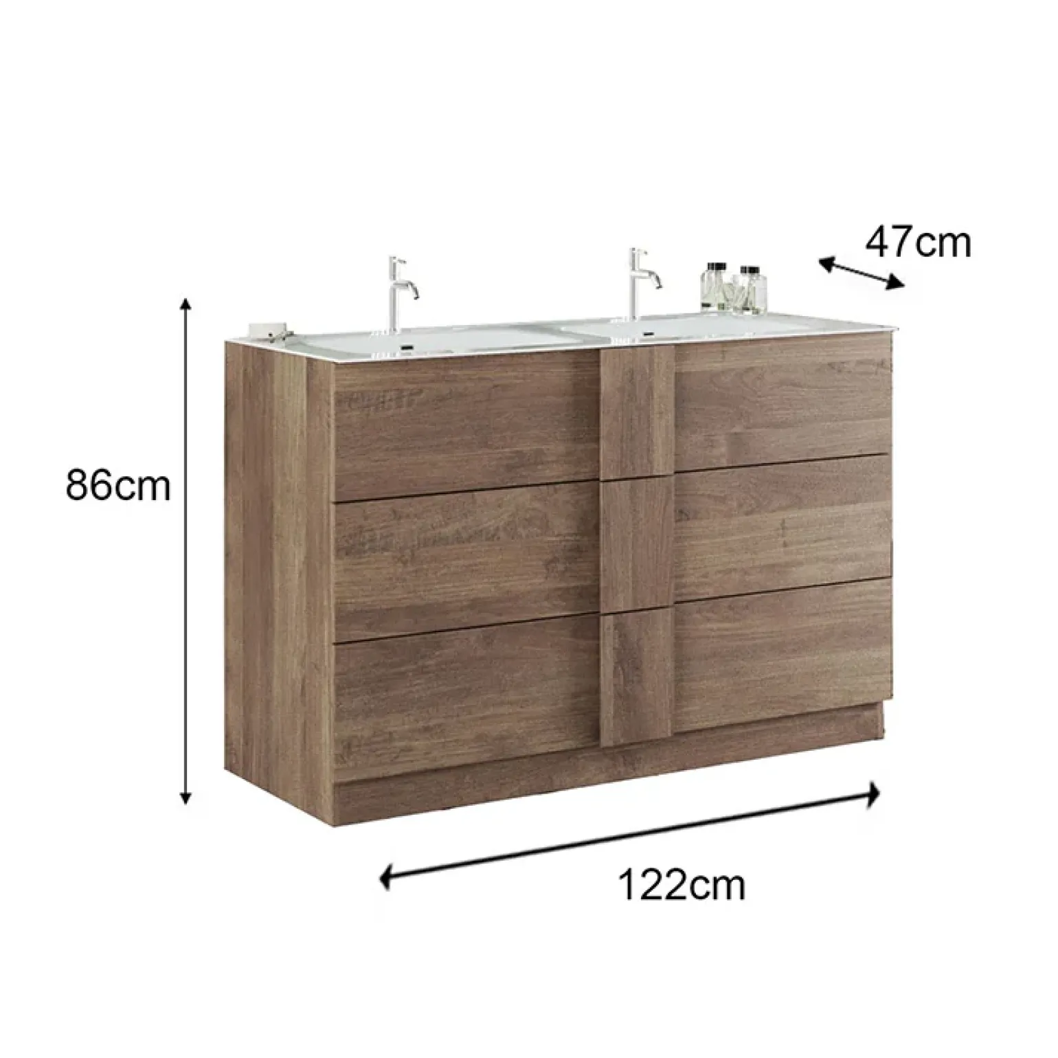 Mobile bagno a terra 120cm con doppio lavabo e specchio rovere Alvarez