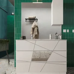 Mobile bagno a terra 120cm con doppio lavabo e specchio bianco lucido specchi Olimpo